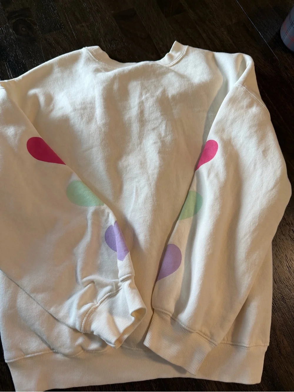 Old Navy White Sweatshirt with Pink, Mint & Lavender Hearts